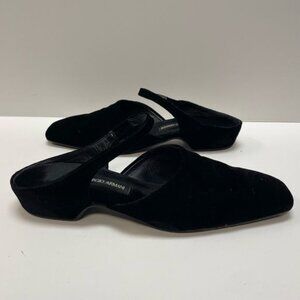 Vintage Giorgio Armani Black Velvet Suede Slip on Balletcore Dainty Loafers 9